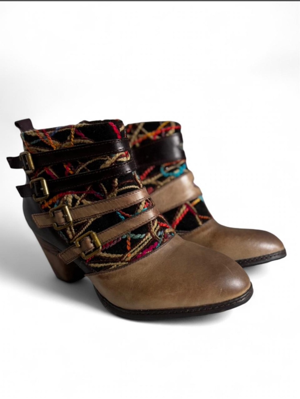 Boho Artsy Maximalist Multicolor Leather Women’s Size 40 Spring Step Ankle Boots - Picture 3 of 8
